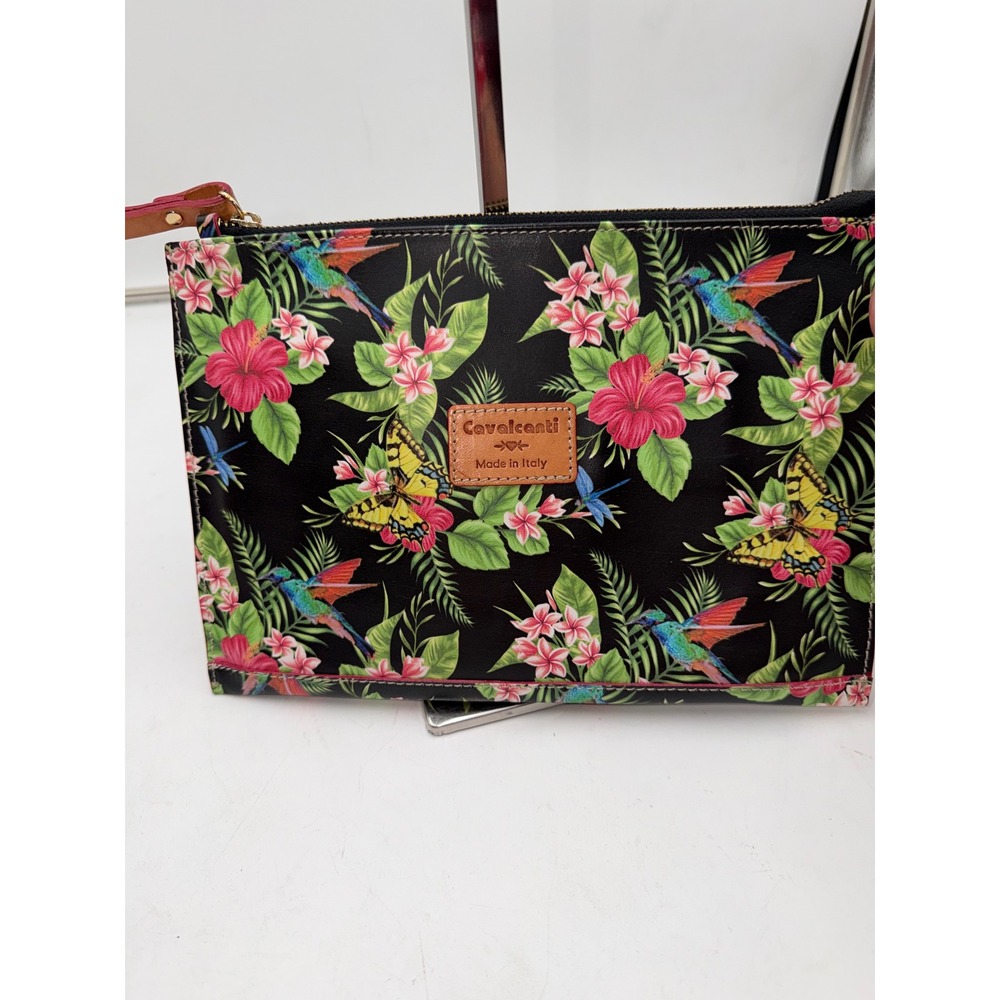 Cavalcanti Made in Italy Leather Tropical Hummingbird Butterfly Floral Clutch
